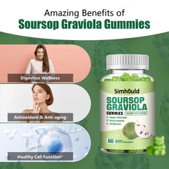 Ingredients visual for Simhould Soursop Gummies featuring soursop leaves and elderberry