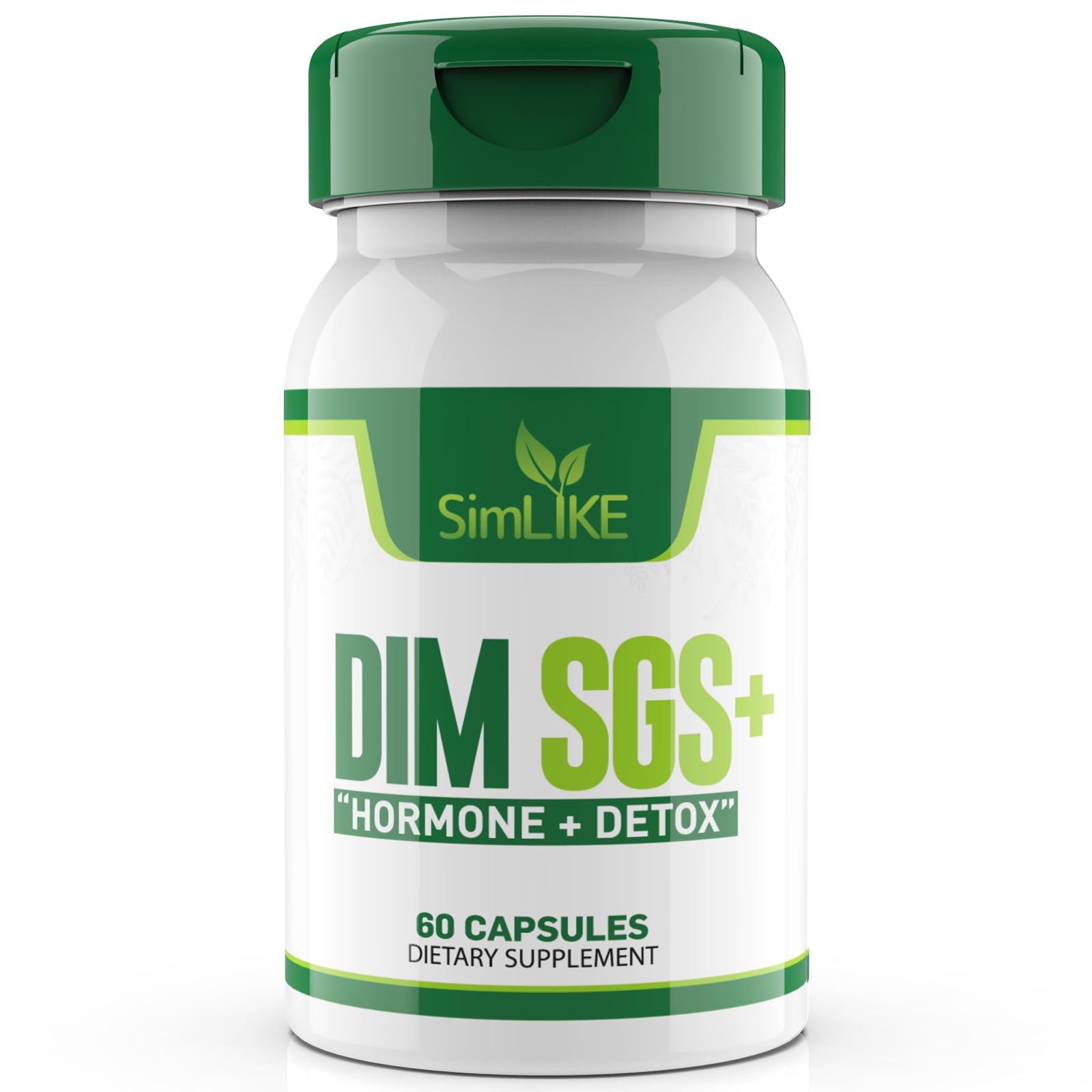 Simlike DIM bottle label shows a clean, premium design signaling targeted hormone balance.