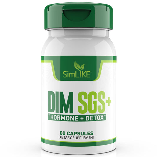 Simlike DIM bottle label shows a clean, premium design signaling targeted hormone balance.