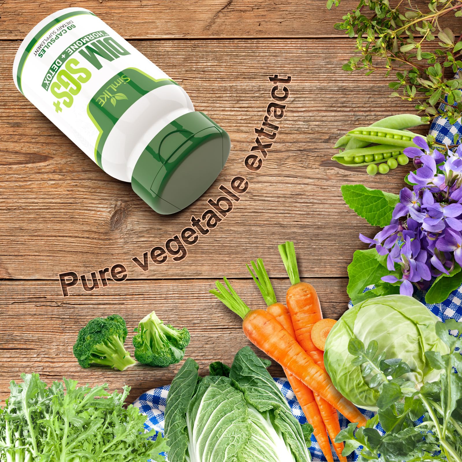 Simlike-DIM ingredients label highlights pomegranate extract for potential metabolic support.