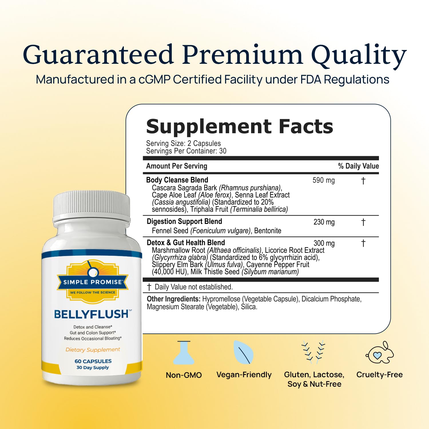 Simple Promise BellyFlush packaging front highlights product features