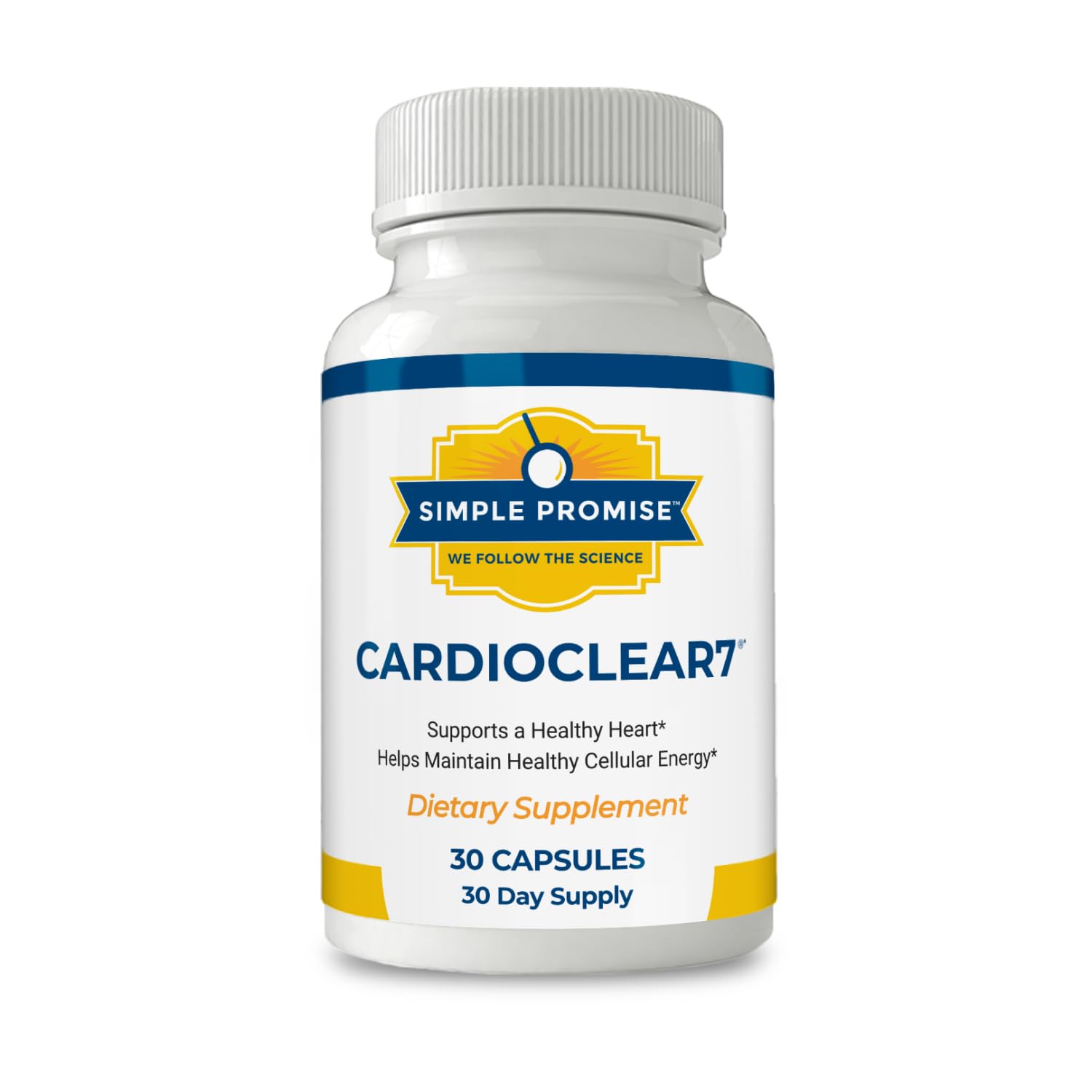 Simple Promise CardioClear7 bottle front displaying branding and label.