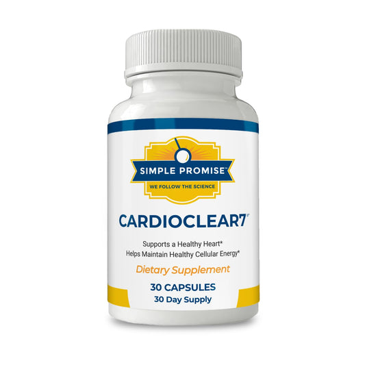 Simple Promise CardioClear7 bottle front displaying branding and label.