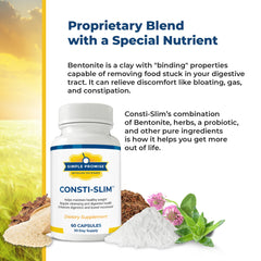 Consti-Slim bottle with label detail communicates non-GMO and gluten-free formulation.