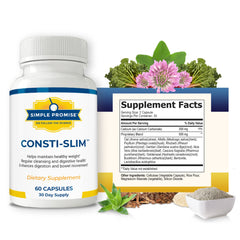 Consti-Slim capsules closeup showcases a natural blend to support regular digestion.