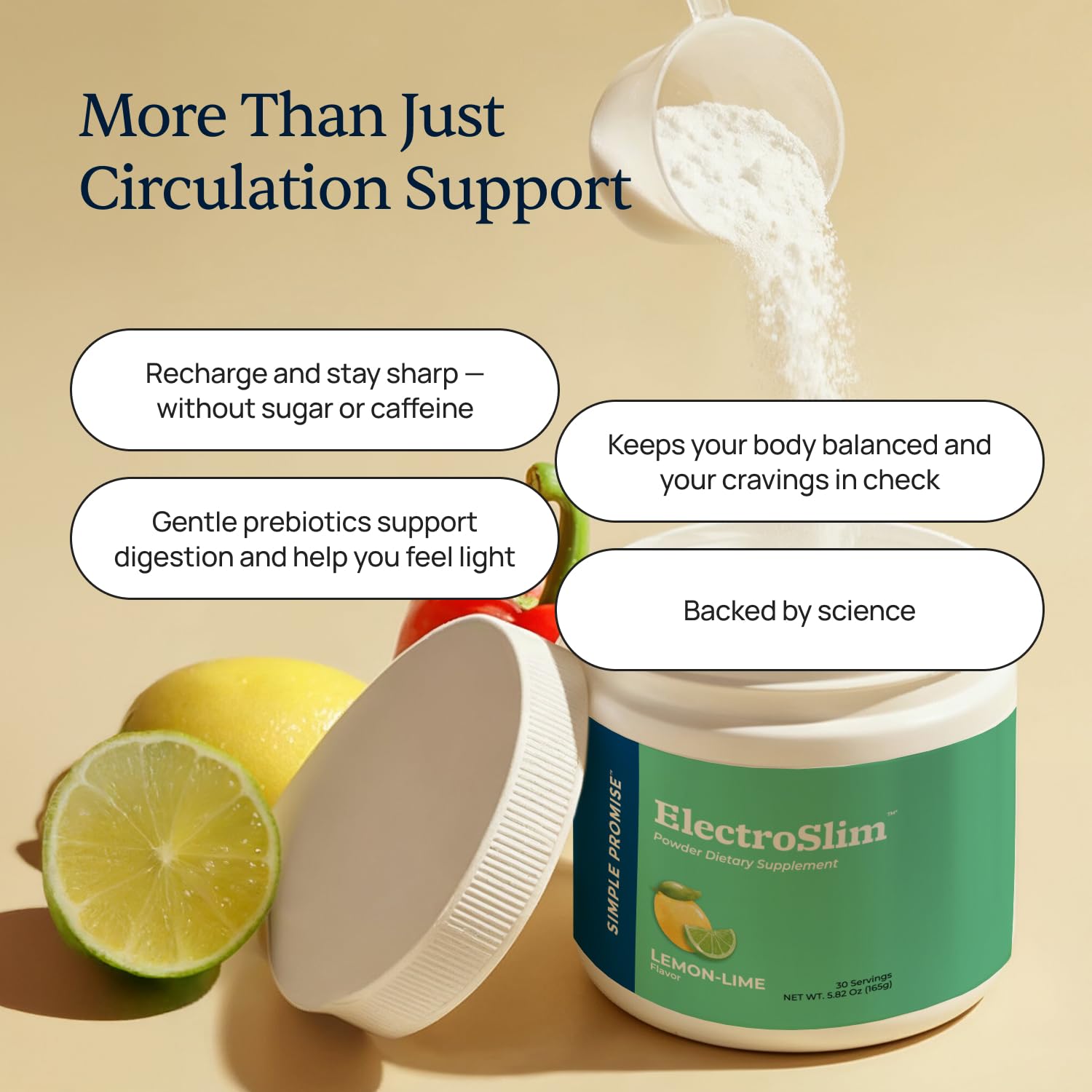 Serving scoop next to label demonstrates portion control and energy support.