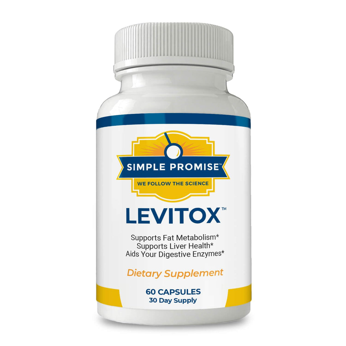 Simple Promise Levitox bottle on desk signaling easy daily liver-support.