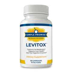 Simple Promise Levitox bottle on desk signaling easy daily liver-support.