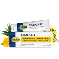 Simple Promise Simple H hemorrhoid cream tube showing quick, non-sticky external application