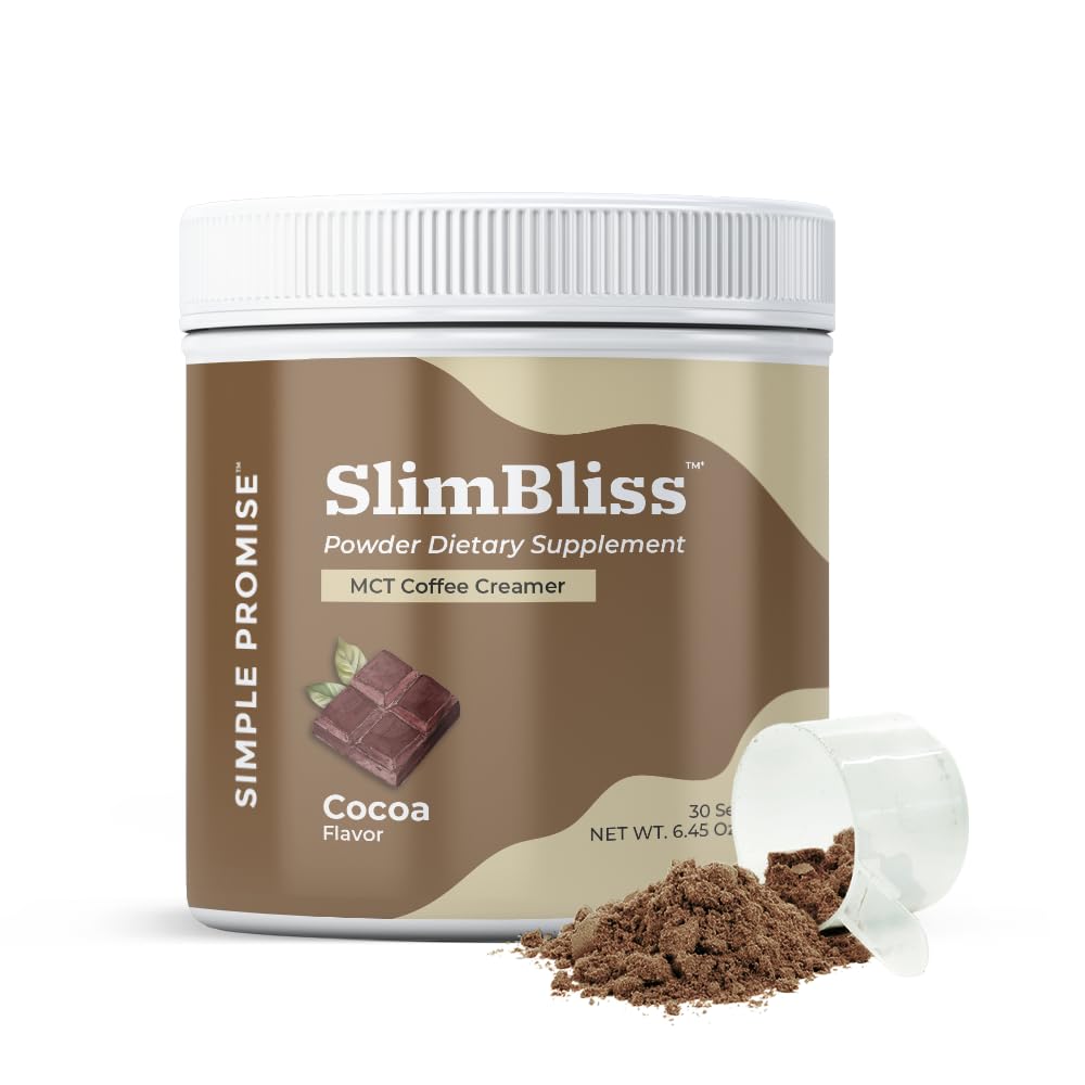 Simple Promise SlimBliss coffee creamer bottle highlighting energy support and keto compatibility