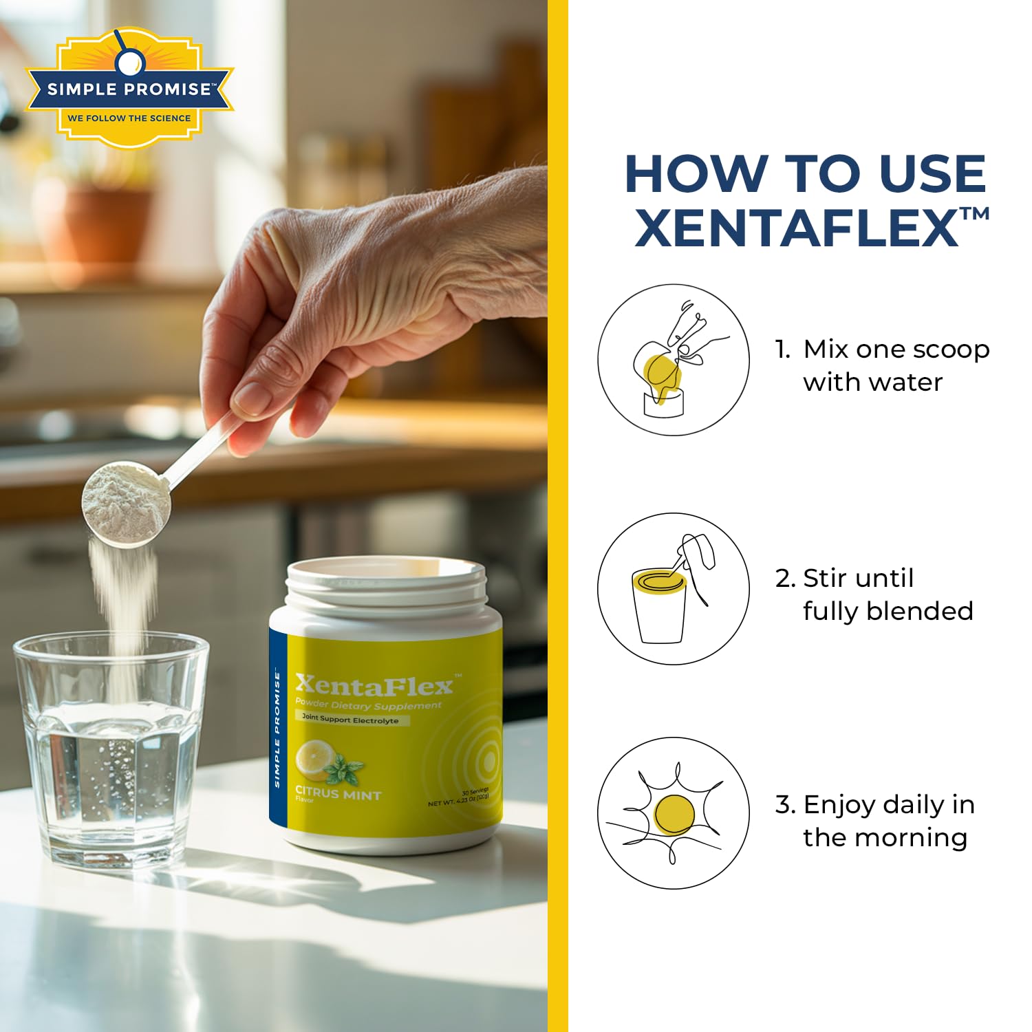 Simple Promise XentaFlex tub beside a glass ready for daily use.