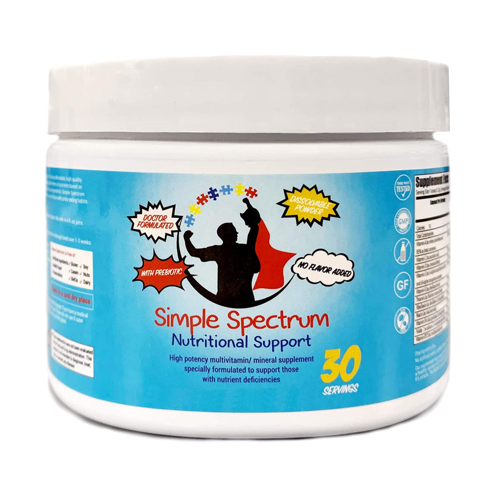 Simple Spectrum vitamin supplement kiddo bottle showing easy daily dosing.