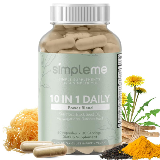 SIMPLEME burdock root and Irish sea moss bottle on shelf for daily wellness support.