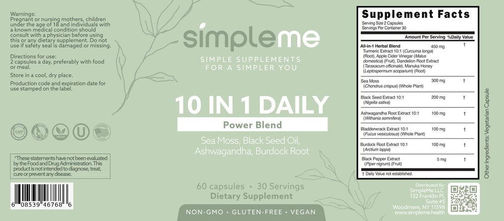 SIMPLEME daily power blend bottle on kitchen counter for easy routine.