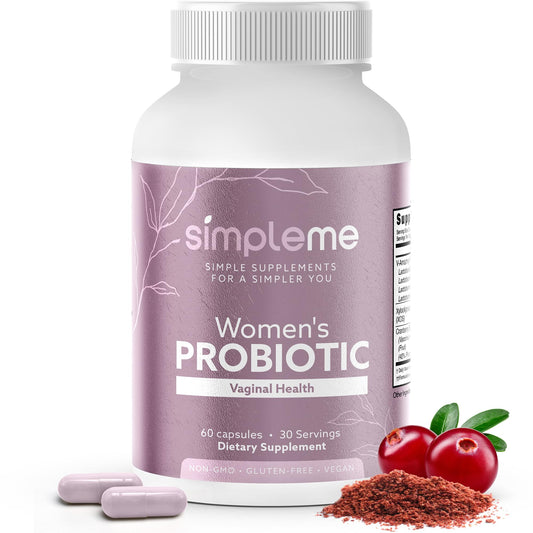Simpleme Women's Probiotics Cranberry capsules bottle close-up showing daily health support.