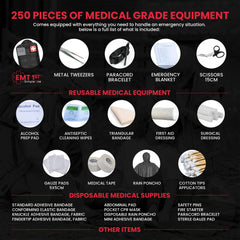 Simpleone emergency kit includes gloves, gauze and scissors for readiness.