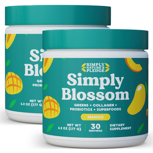Simply Blossom Daily Greens tub: a nutrient-dense powder for daily wellness.