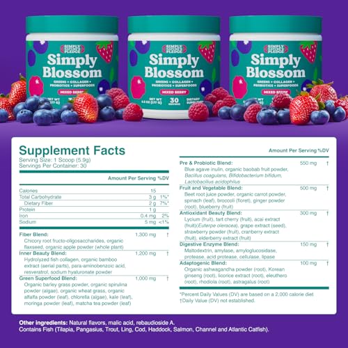 Simply Blossom daily-scoop shown with powder for convenient nutrition