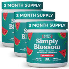 Simply Blossom Greens bottle with scoop for easy daily digestion support.