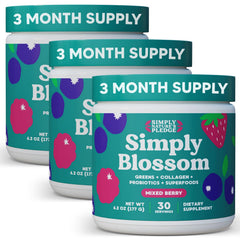 Simply Blossom Greens powder in bottle, a nutritious daily ritual for digestive wellness