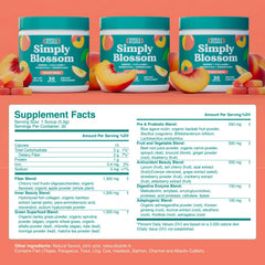 Simply Blossom Peach Rings powder with a scoop emphasizes refreshing flavor for daily use.
