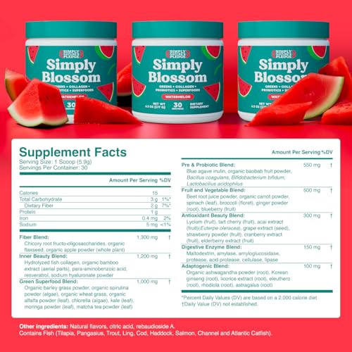 Simply Blossom Watermelon Greens powder dissolving in water for refreshing daily energy.
