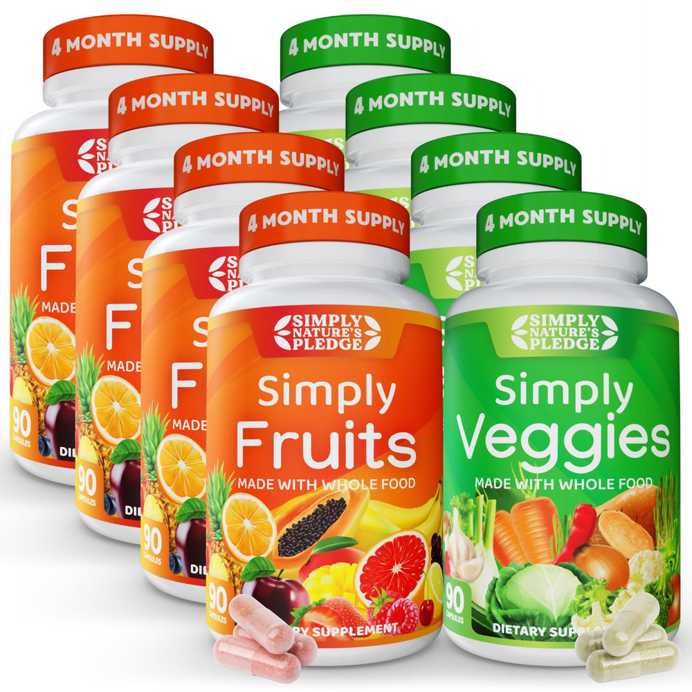 Simply Nature's Pledge bottle side view shows a four-month supply of capsules
