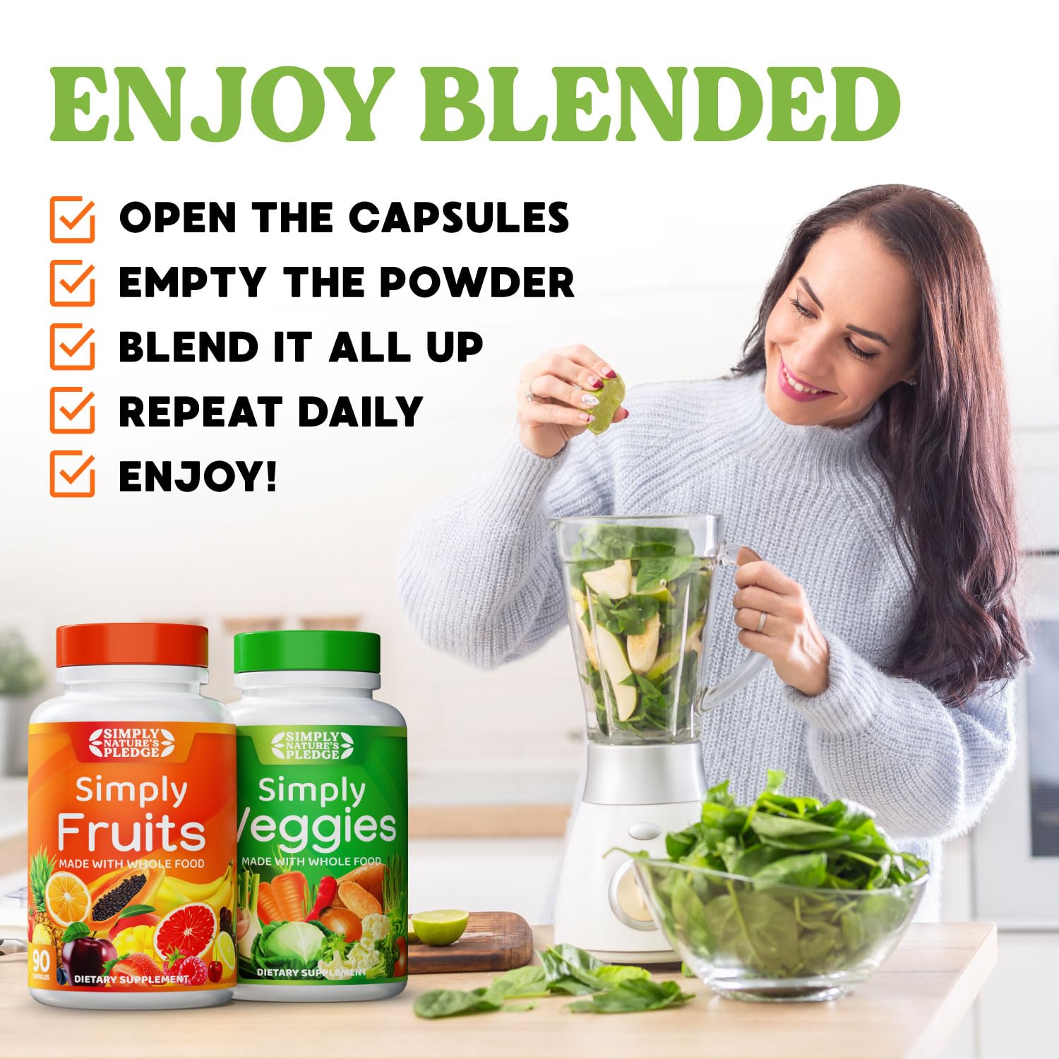Pour-ready Simply Nature's Pledge smoothie idea for easy daily nutrition.