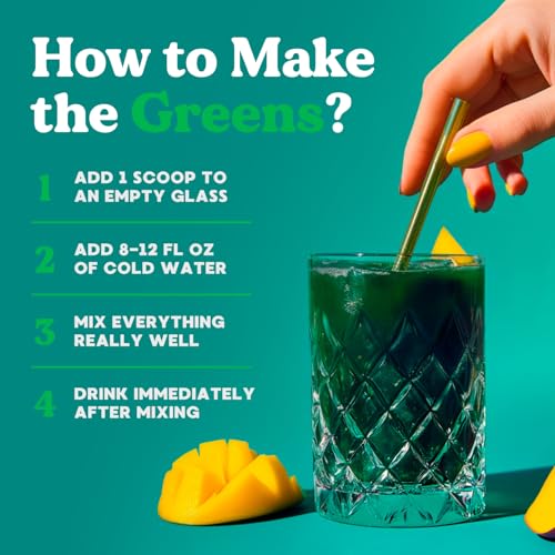 Refreshing mango shake prepared with Simply Blossom greens blend