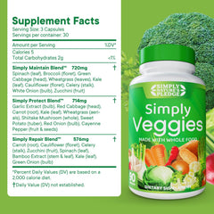 Simply Nature's Pledge vegetable mix label indicates a 42+ fruit and vegetable blend.