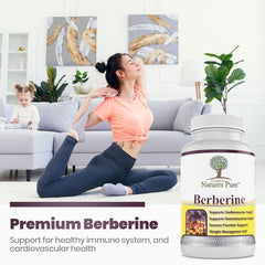 Simply Natures Pure Berberine bottle with glass of water for your daily use.