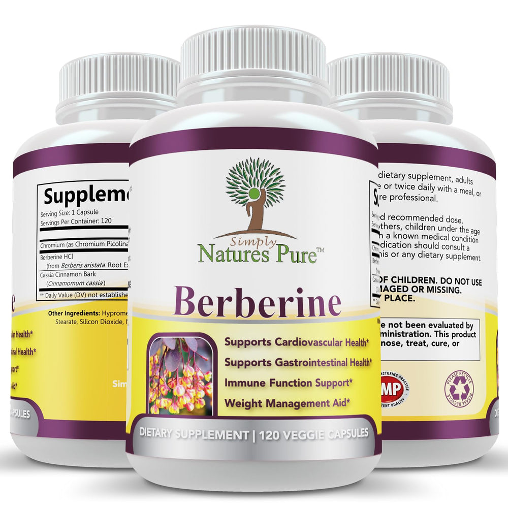 Simply Natures Pure Berberine capsules for easy daily dosing.