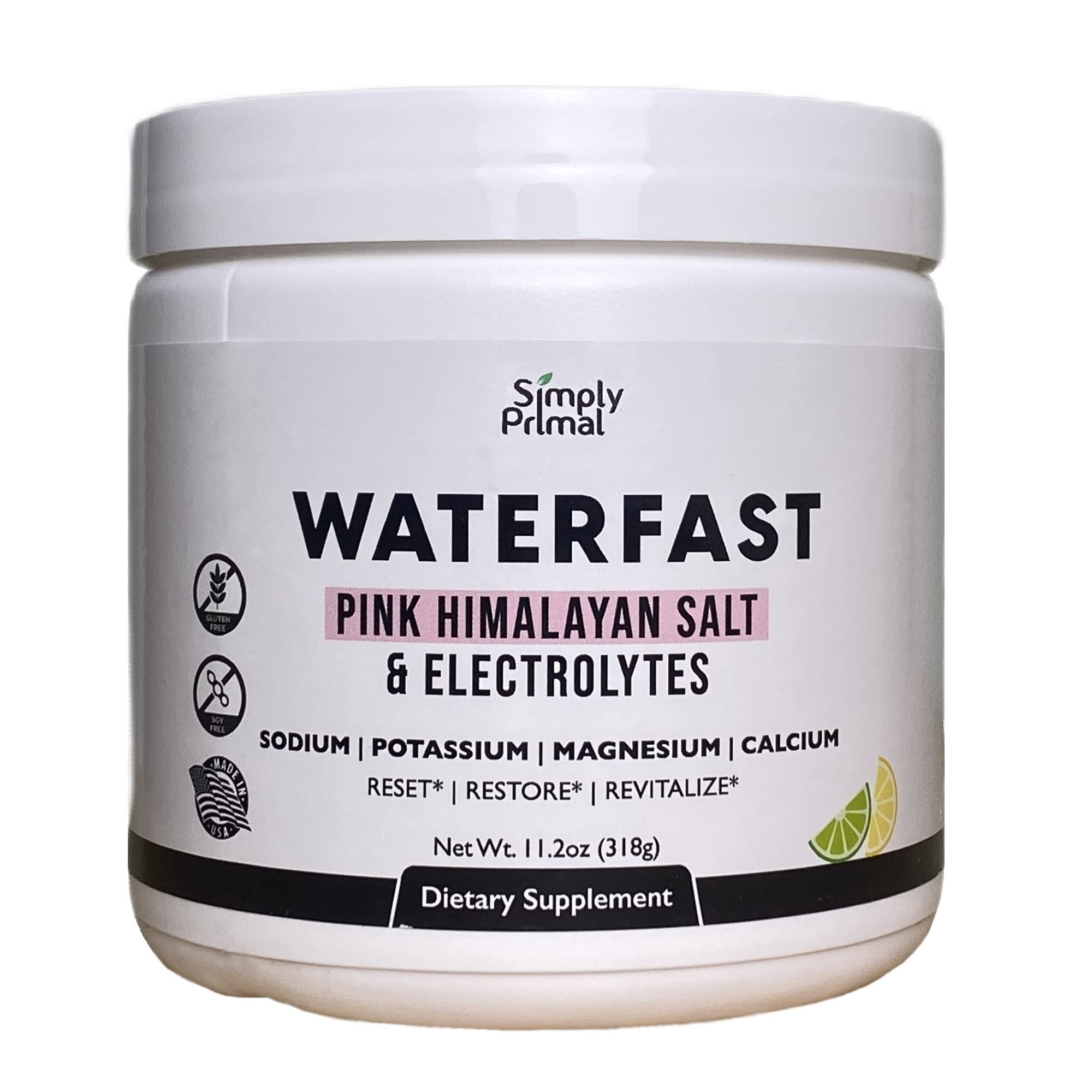 Simply Primal Waterfast lemon-lime bottle aiding fasting hydration