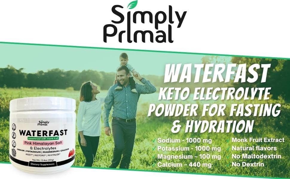 Glass of WATERFAST mixed in water showing palatable hydration during fasting