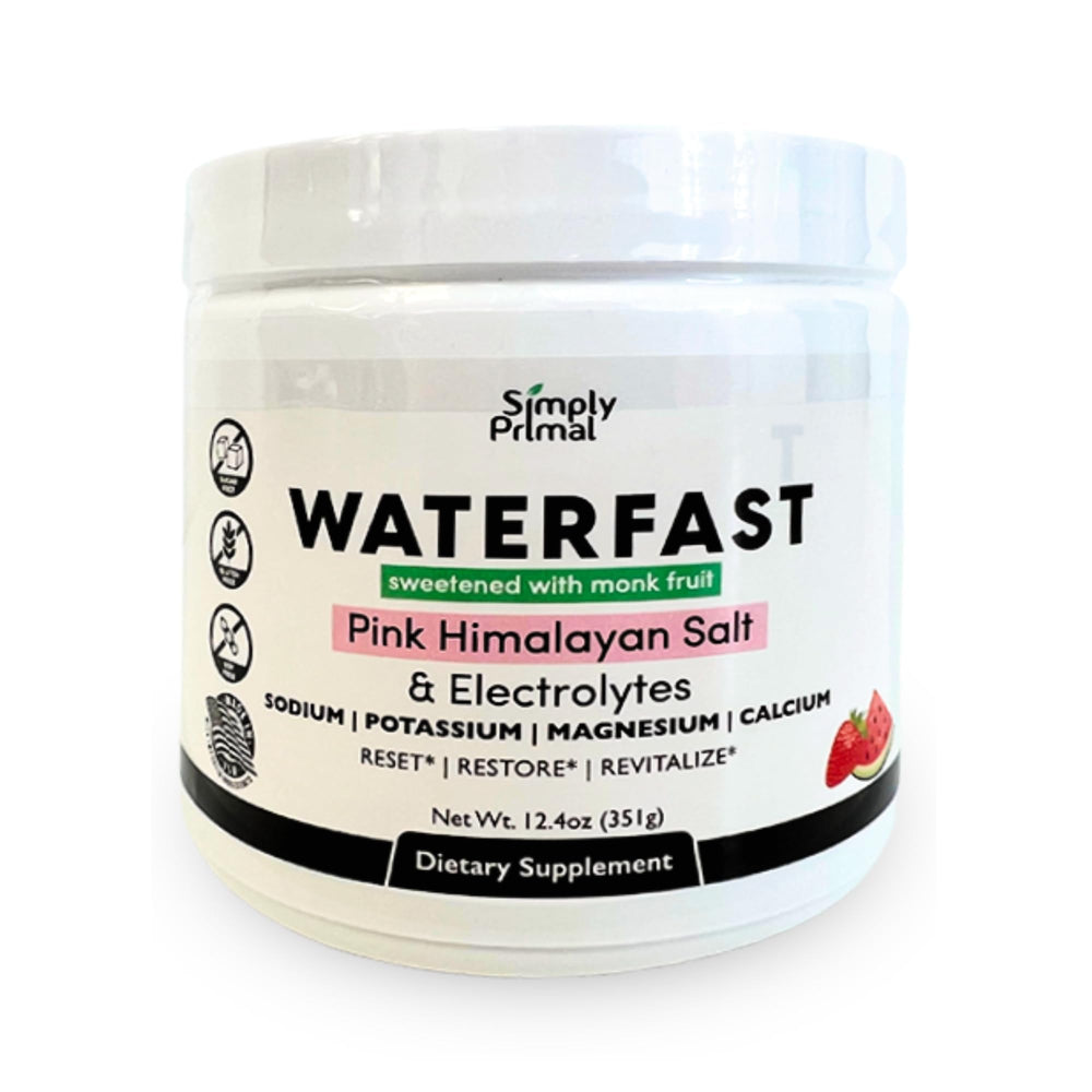 Simply Primal WATERFAST strawberry watermelon powder in tub promotes keto-friendly hydration