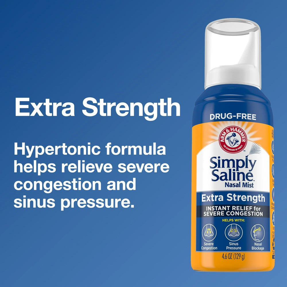 Simply Saline Nasal Mist spray in action demonstrates convenient mist delivery.