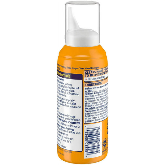 Simply Saline Plus Nighttime Eucalyptus mist dispense for soothing sinus clearance during sleep.
