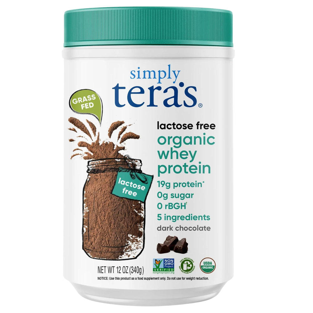 Simply tera's lactose-free whey powder canister with 19g protein per serving.