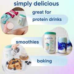 Natural stevia sweetness in Simply tera's whey protein powder.