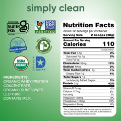 simply tera's grass-fed whey protein powder label highlights non-GMO, kosher, gluten-free benefits.