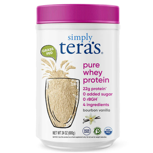 Simply tera's Pure Whey Vanilla pour highlights high-protein prep for active mornings