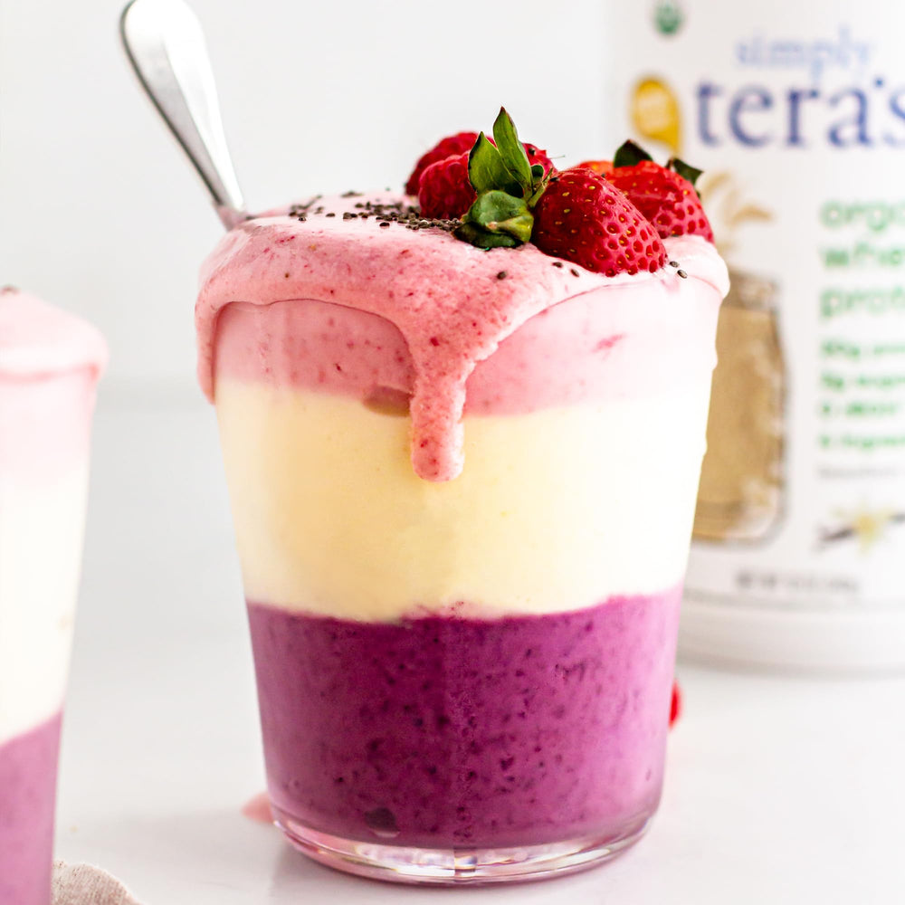Simply Tera's whey shake pouring into glass for versatile use