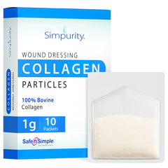 Simpurity collagen dressing powder 1g packet enables precise wound placement.