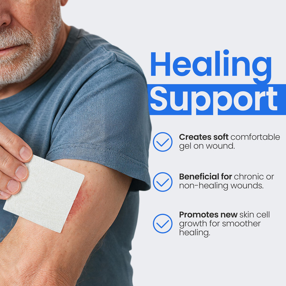 Simpurity flexible wound care pad is easy to apply under secondary dressings.
