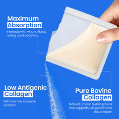 Simpurity powder absorbs exudate and forms a soft gel to maintain moisture.