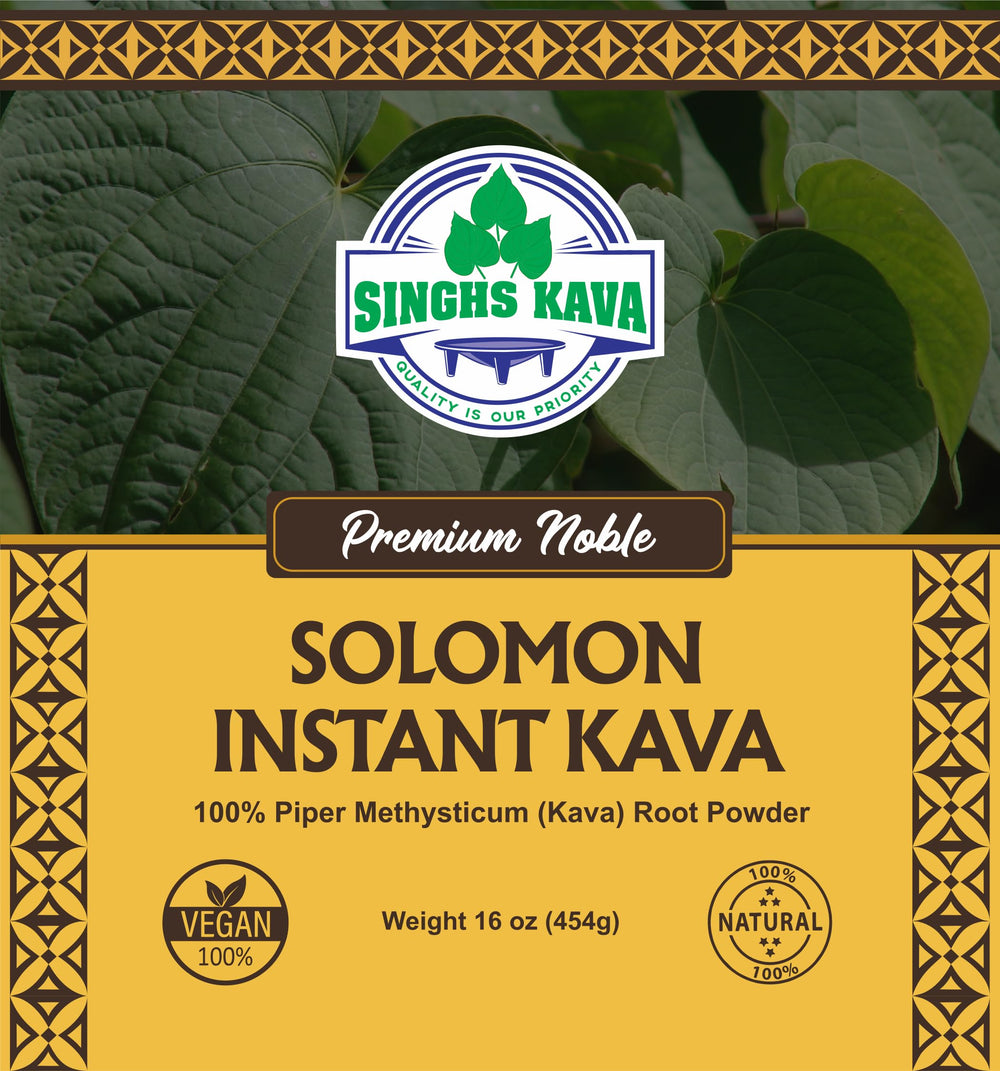 SINGHS instant kava powder being stirred into a beverage for fast comfort.