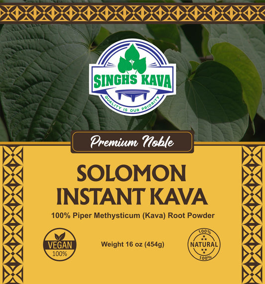 SINGHS instant kava powder being stirred into a beverage for fast comfort.