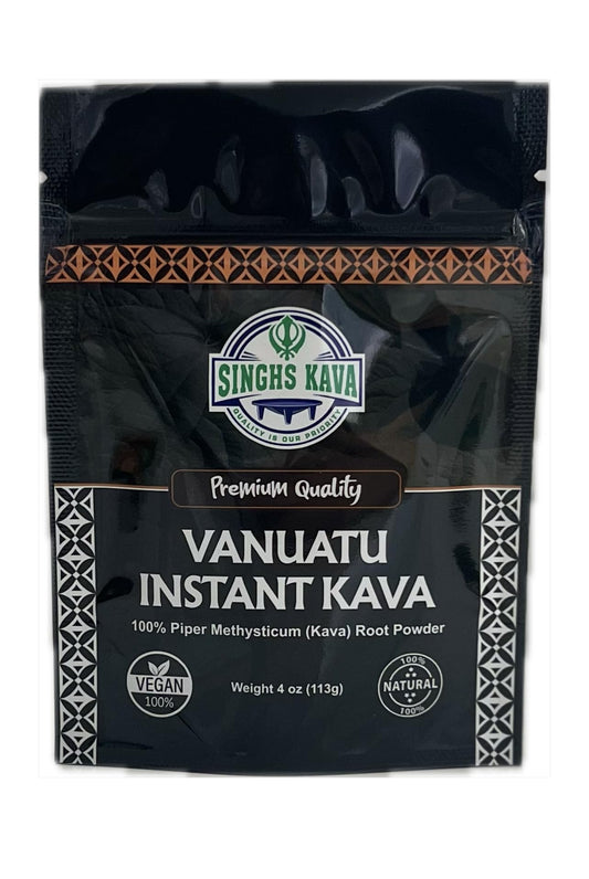 Singhs Micronized Instant Kava Powder bottle enables easy on-the-go relaxation.