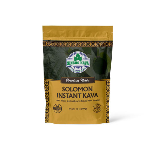 SINGHS micronized kava powder bottle for quick, mess-free relaxation.