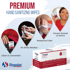 Singular Wipes contain 70% isopropyl alcohol for quick cleaning on the go.
